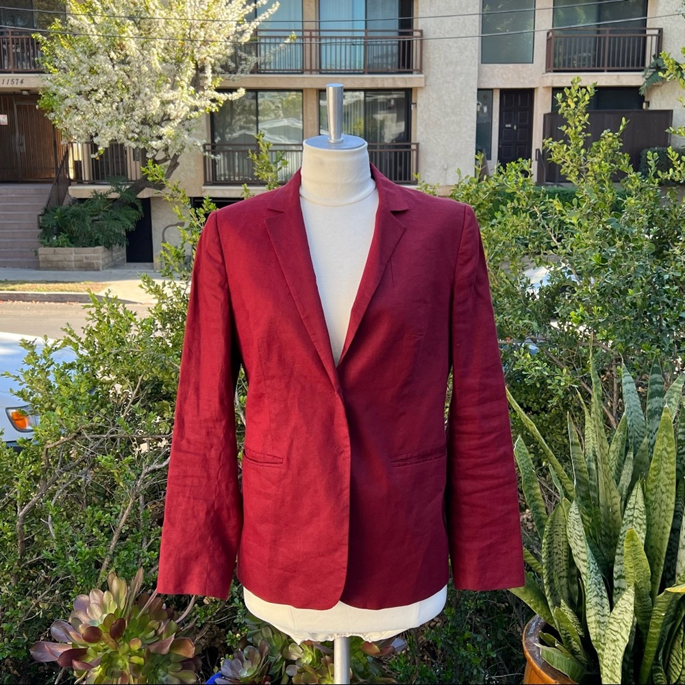 MORGANE LE FAY Designed By Liliana Casabal Linen/ Lycra Blazer Burnt Red Color - Picture 10 of 10